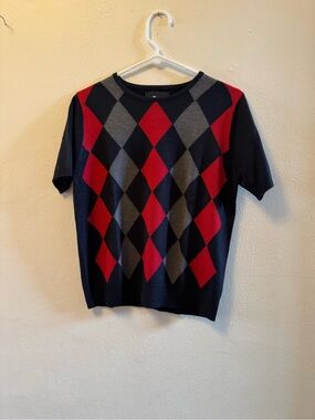 90s Sag Harbor Preppy Argyle Knit Top – Dark Academia Style Size Small